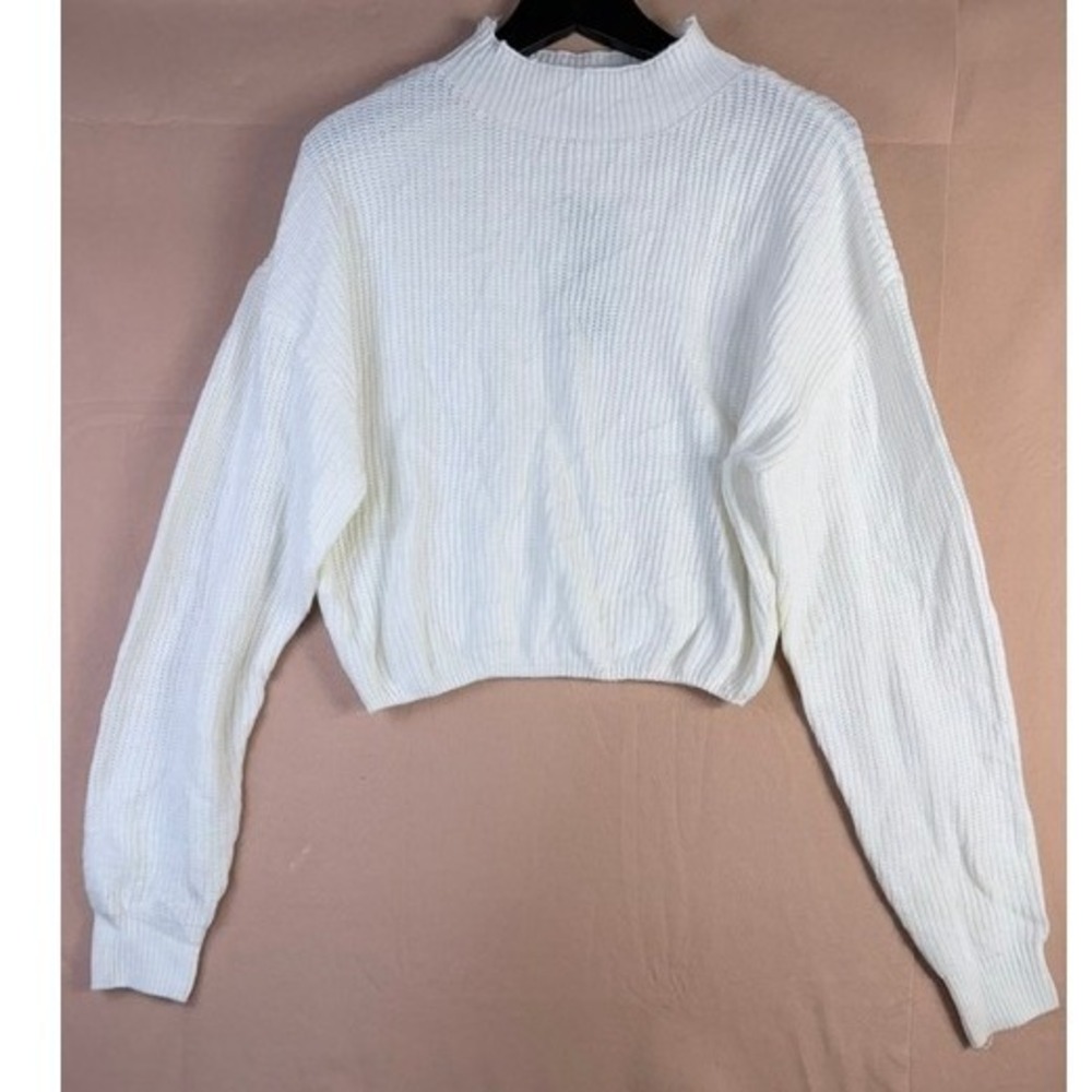 SHEIN Curve White Ribbed Knit Mock Neck Cropped Sweater 0XL NWT